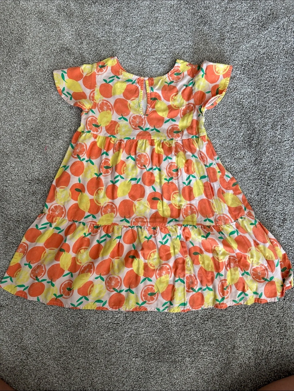 Girls' Orange & Yellow Fruit Print Cotton Dress